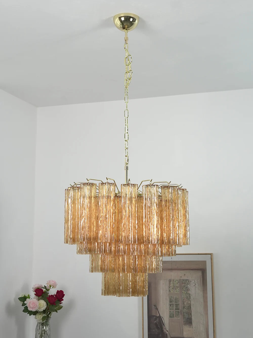 Star Shaped Tube Amber Glass Chandelier
