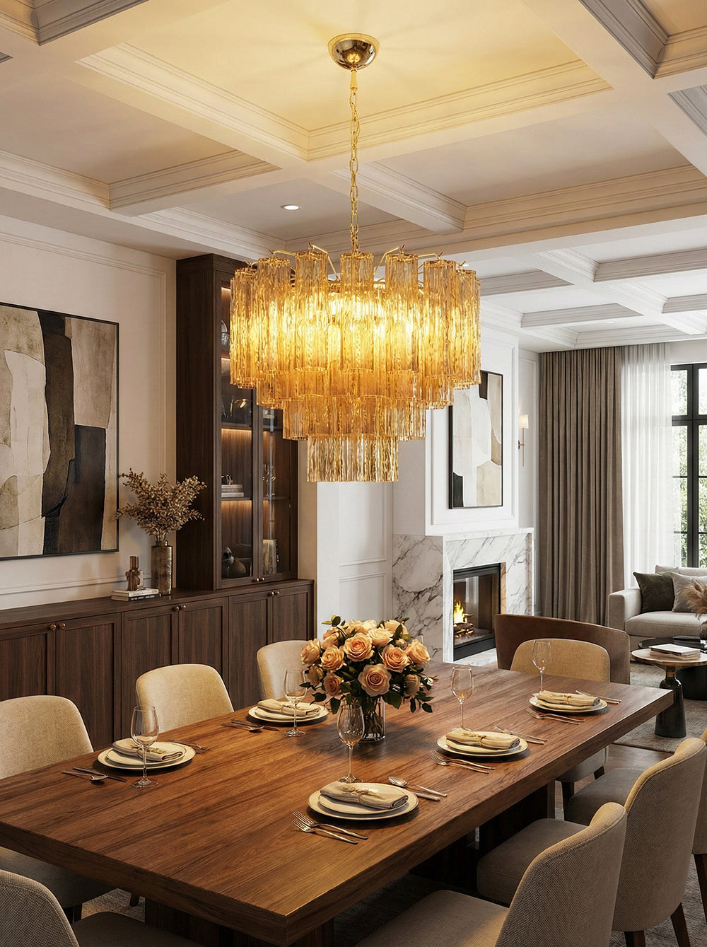 Star Shaped Tube Amber Glass Chandelier