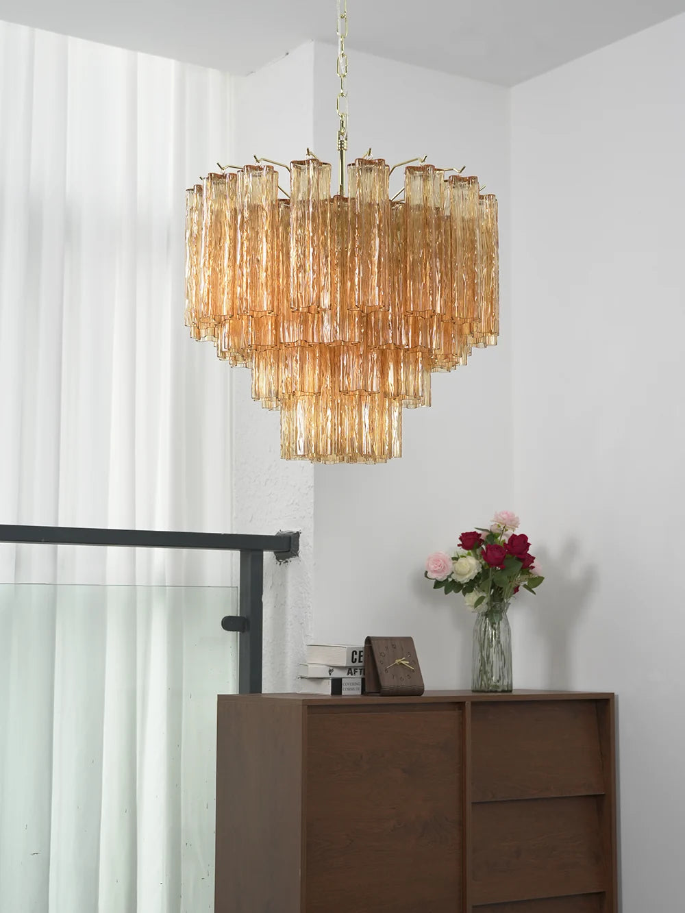 Star Shaped Tube Amber Glass Chandelier