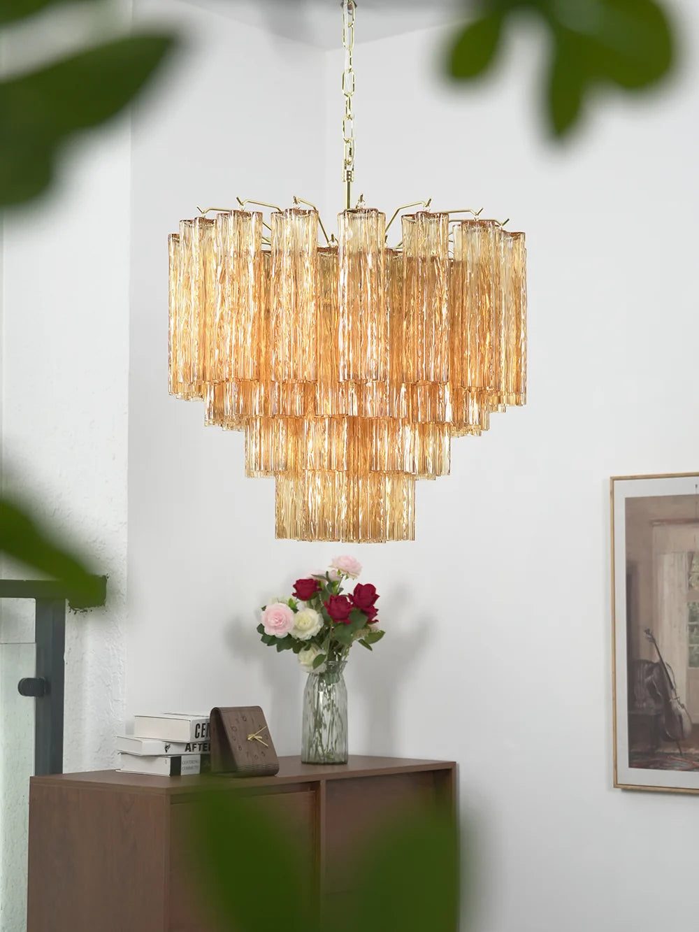 Star Shaped Tube Amber Glass Chandelier