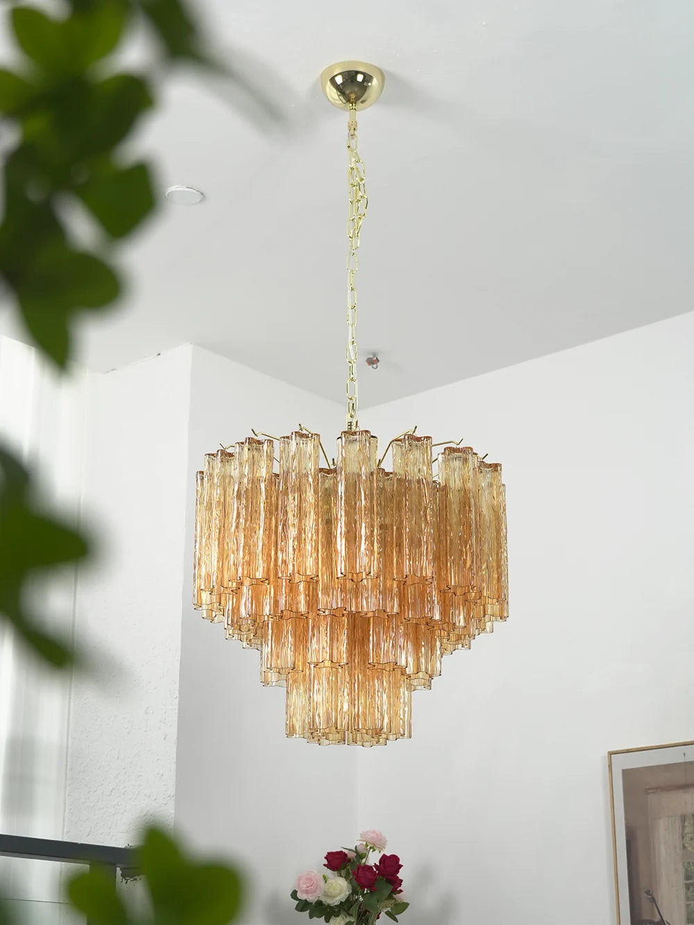 Star Shaped Tube Amber Glass Chandelier