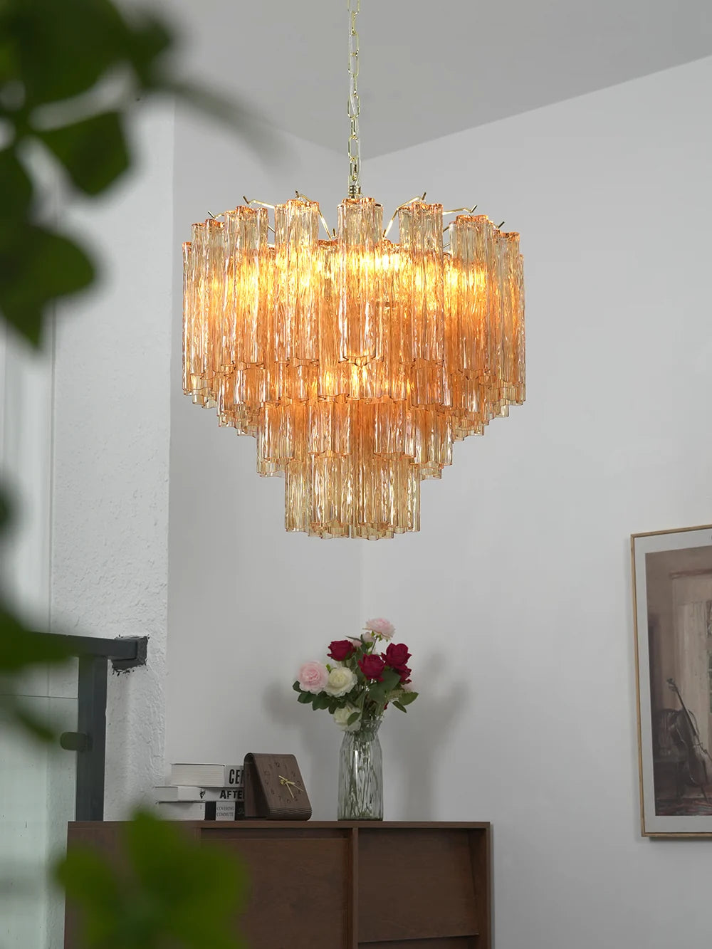 Star Shaped Tube Amber Glass Chandelier
