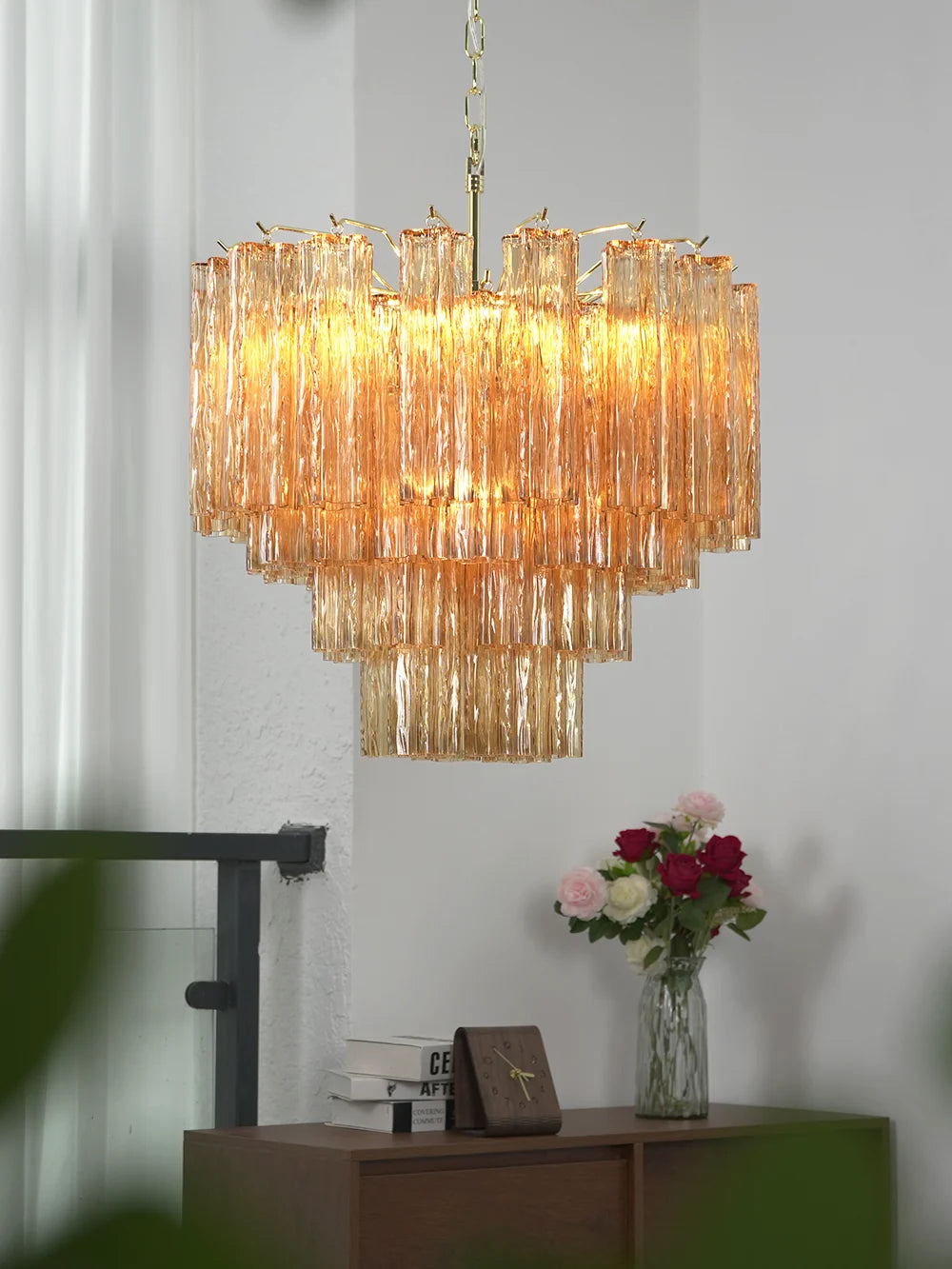 Star Shaped Tube Amber Glass Chandelier