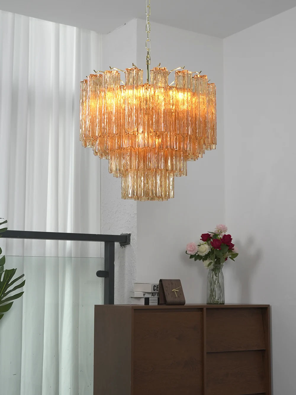 Star Shaped Tube Amber Glass Chandelier
