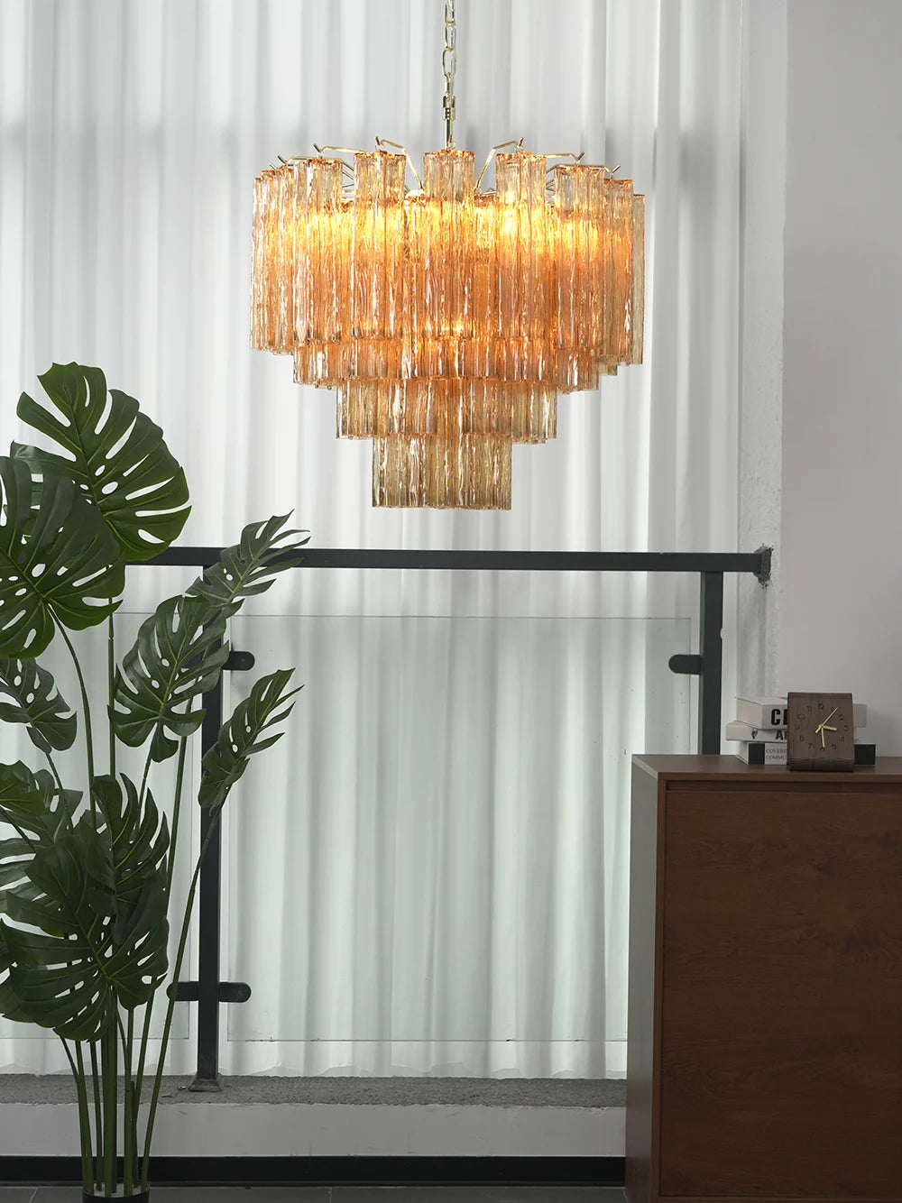Star Shaped Tube Amber Glass Chandelier
