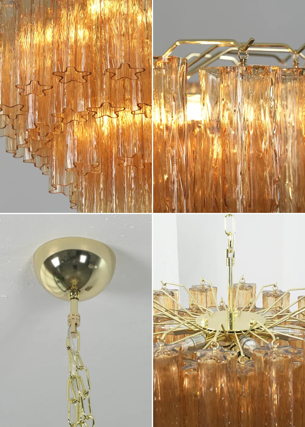 Star Shaped Tube Amber Glass Chandelier