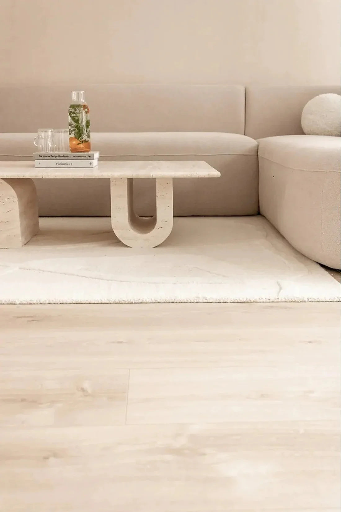 Light Travertine Designer Coffee Table with U Shaped Legs 28W x 48L - Polished Finish